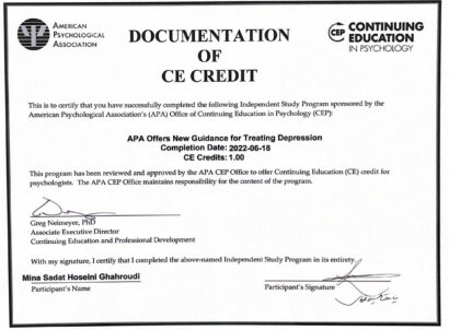مدارک مینا سادات حسینی - روانشناس