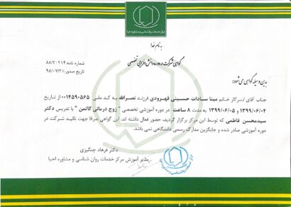 مدارک مینا سادات حسینی - روانشناس